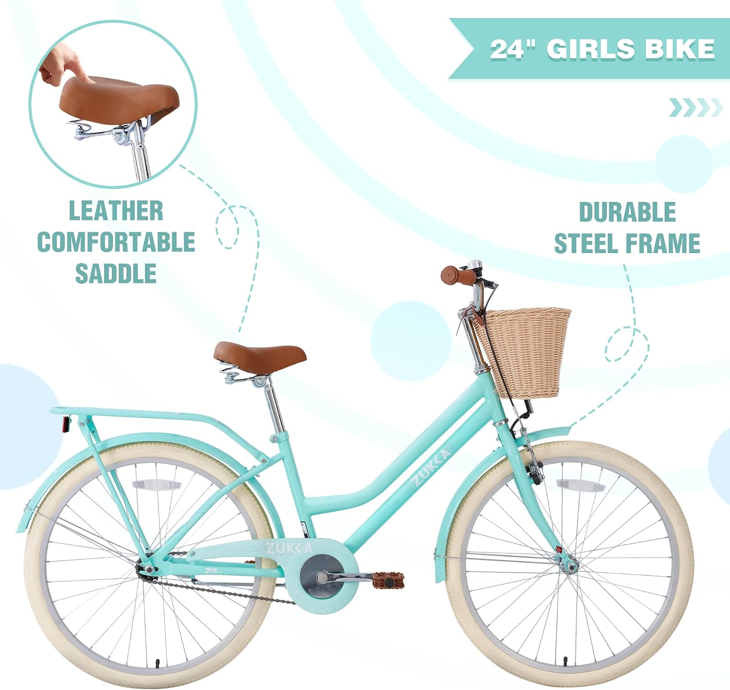 Girls Bike, 20/22/24 Inch Wheels, 1/7 Speed Kids Bike Cruiser Bike, Rear Cargo Rack for 7-14 Years Old Kids Bike, Multiple Colors