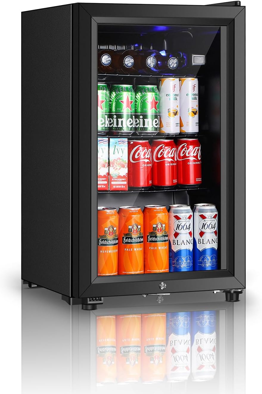 Saeoola Beverage Refrigerator, 2.3Cu.ft Mini Fridge with Double Glass Door, Cooler for Soda, Beer or Wine for Home, Office or Bar with Adjustable Removable Shelves (Black)