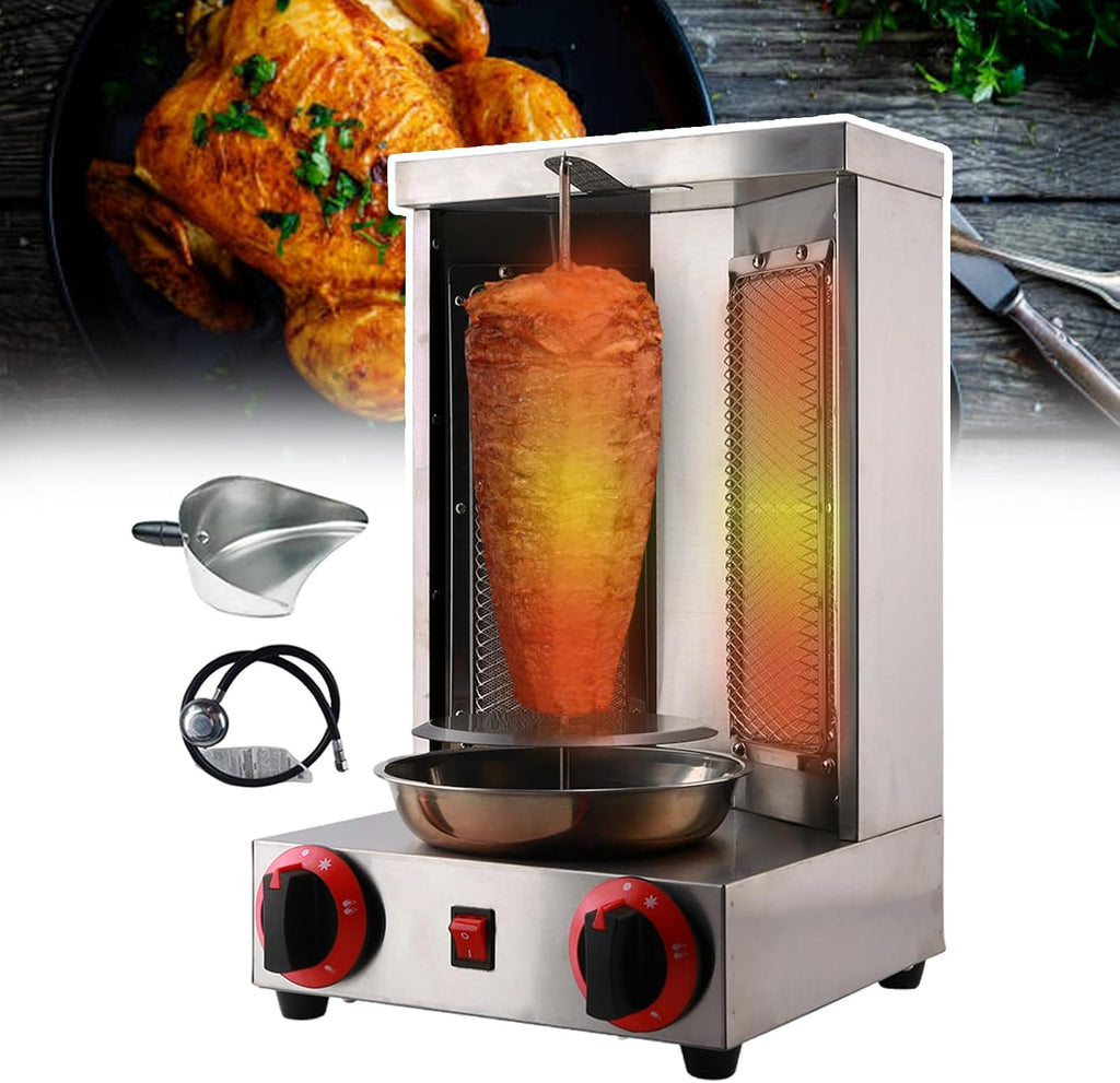 Vertical BBQ Machine Commercial,360° Rotating Gas Kebab Grill Machine,with Shovel,for Restaurant Home Kitchen Use,Adjustable Temperature
