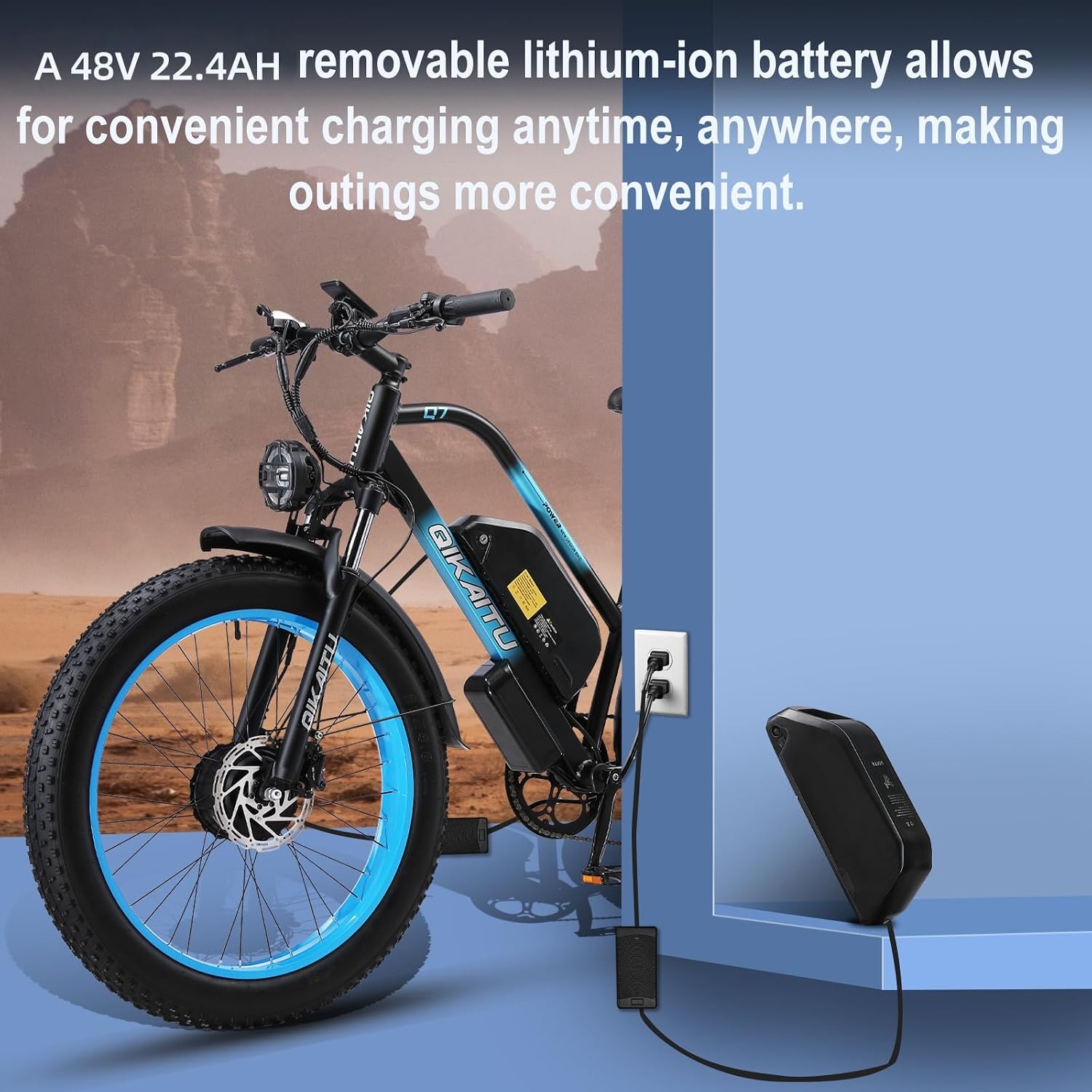 Electric Bike Peak 2000W Motor, UL Certified, 48V 22.4AH Removable Battery, 24' Fat Tire Ebikie All-Terrain, Aluminum Frame, Dual Hydraulic Suspension.LCD Display