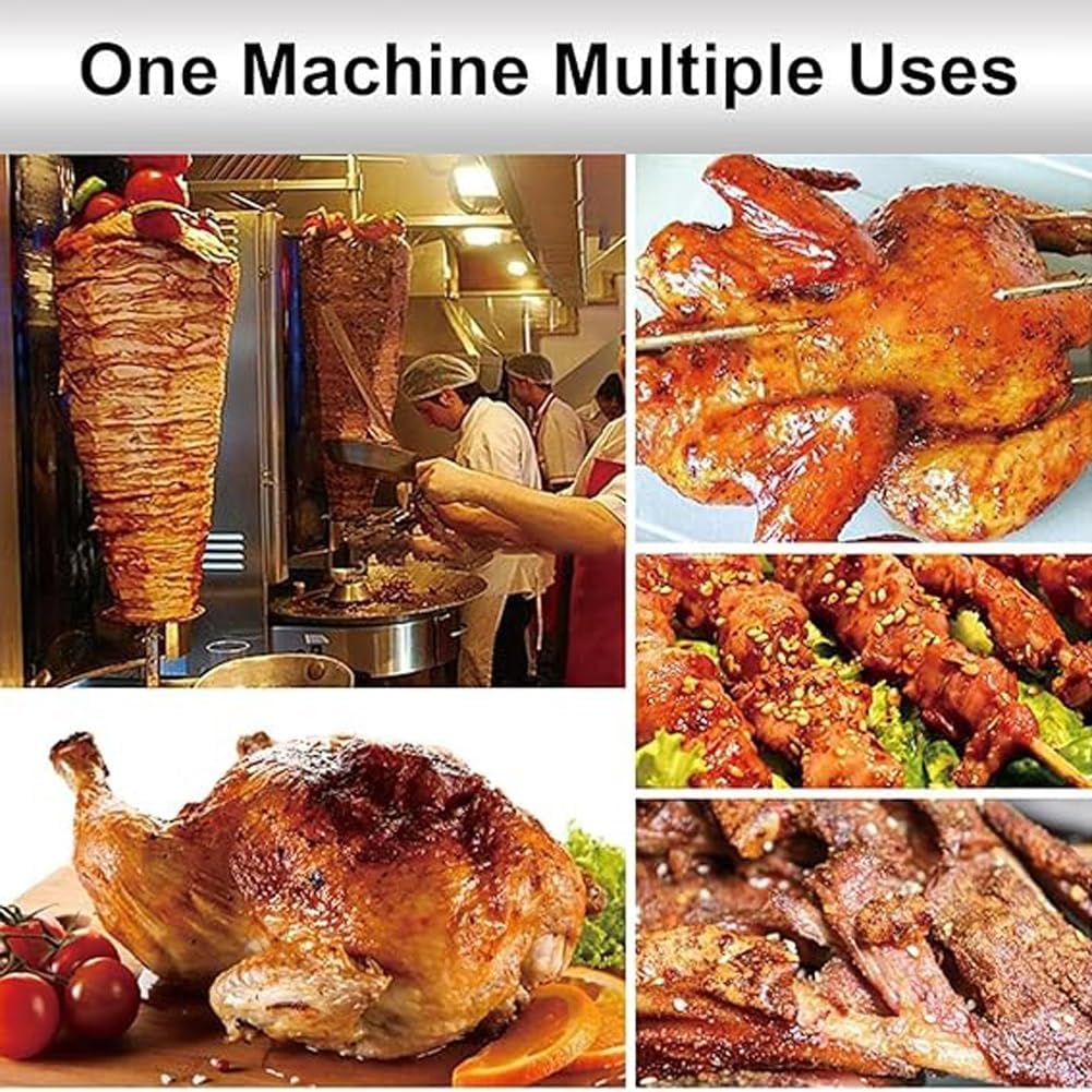 Commercial Vertical BBQ Shawarma Machine, 360° Rotating Automatic Propane Broiler with 2 Burners, Rotisserie Oven Doner Kebab Grill Machine, Adjustable Temperature,for Re