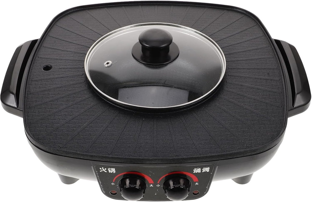 COLLBATH Electric Hot Pot Grill Multi-function Cooker with Smokeless Non-stick Coating Temperature Control for Home and Restaurant Use Black Color with Triangle Plug
