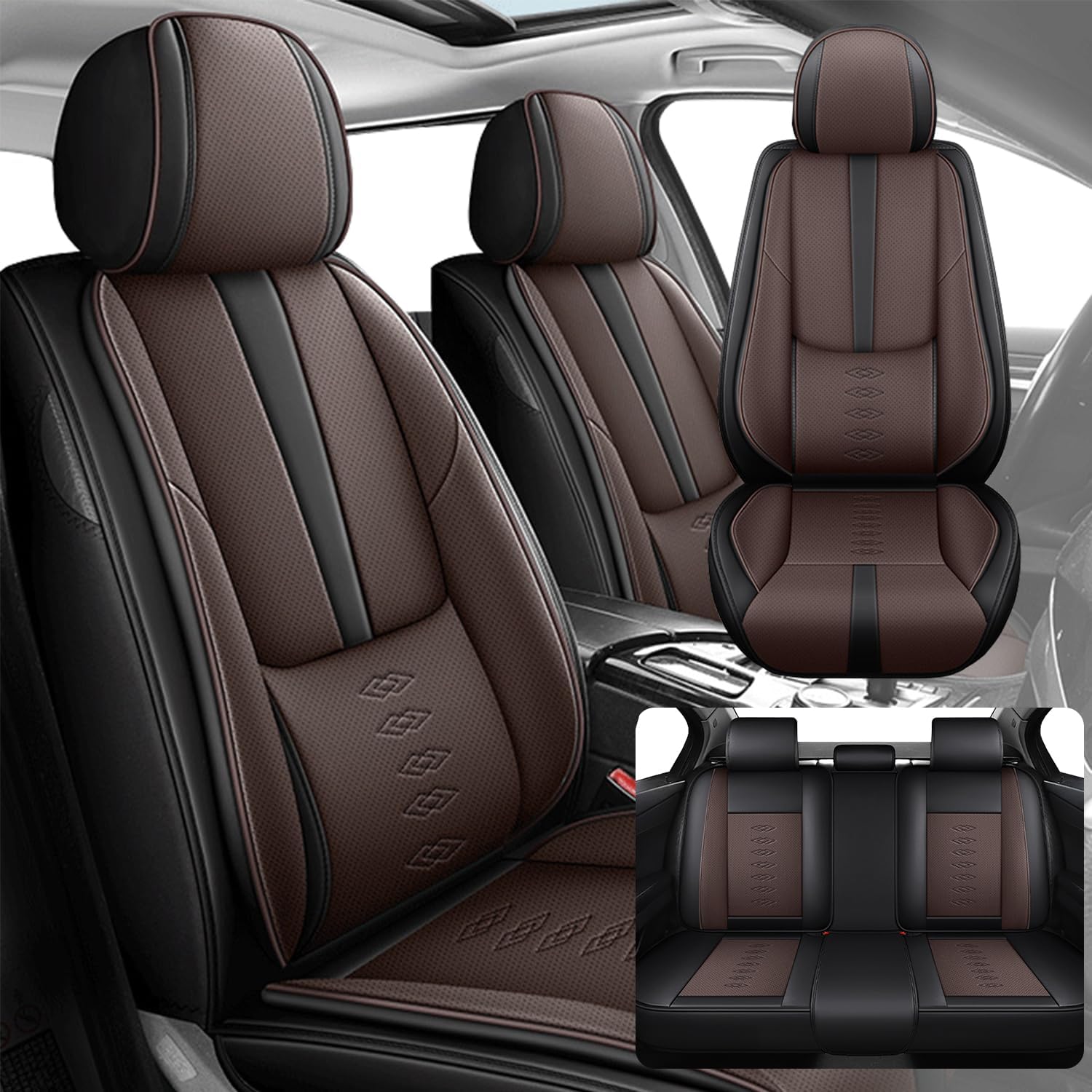 Car Seat Covers 5 Seats Fit for Mazda CX-90 2024 2025,Waterproof Leather Seat Covers,Airbag Compatible,Car Seat Protectors Interior Sets(Full Set,Black&Brown)
