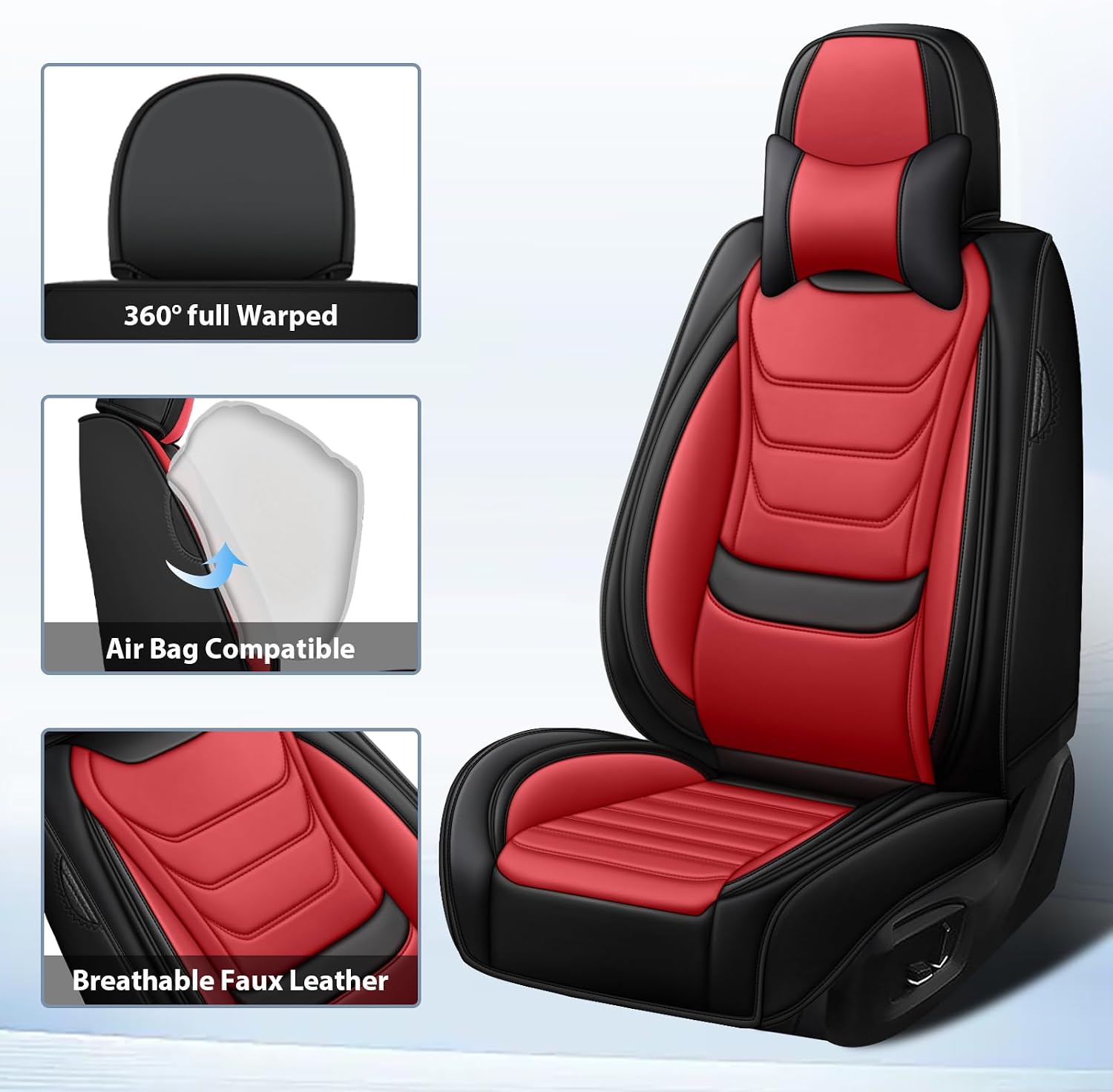 Fit for Volkswagen Jetta 2005-2025 Custom Seat Covers, PU Leather Car Seat Covers, Full Coverage Protection, Thick Cushioning Seat Protectors(Luxury Front Row/Black Red)