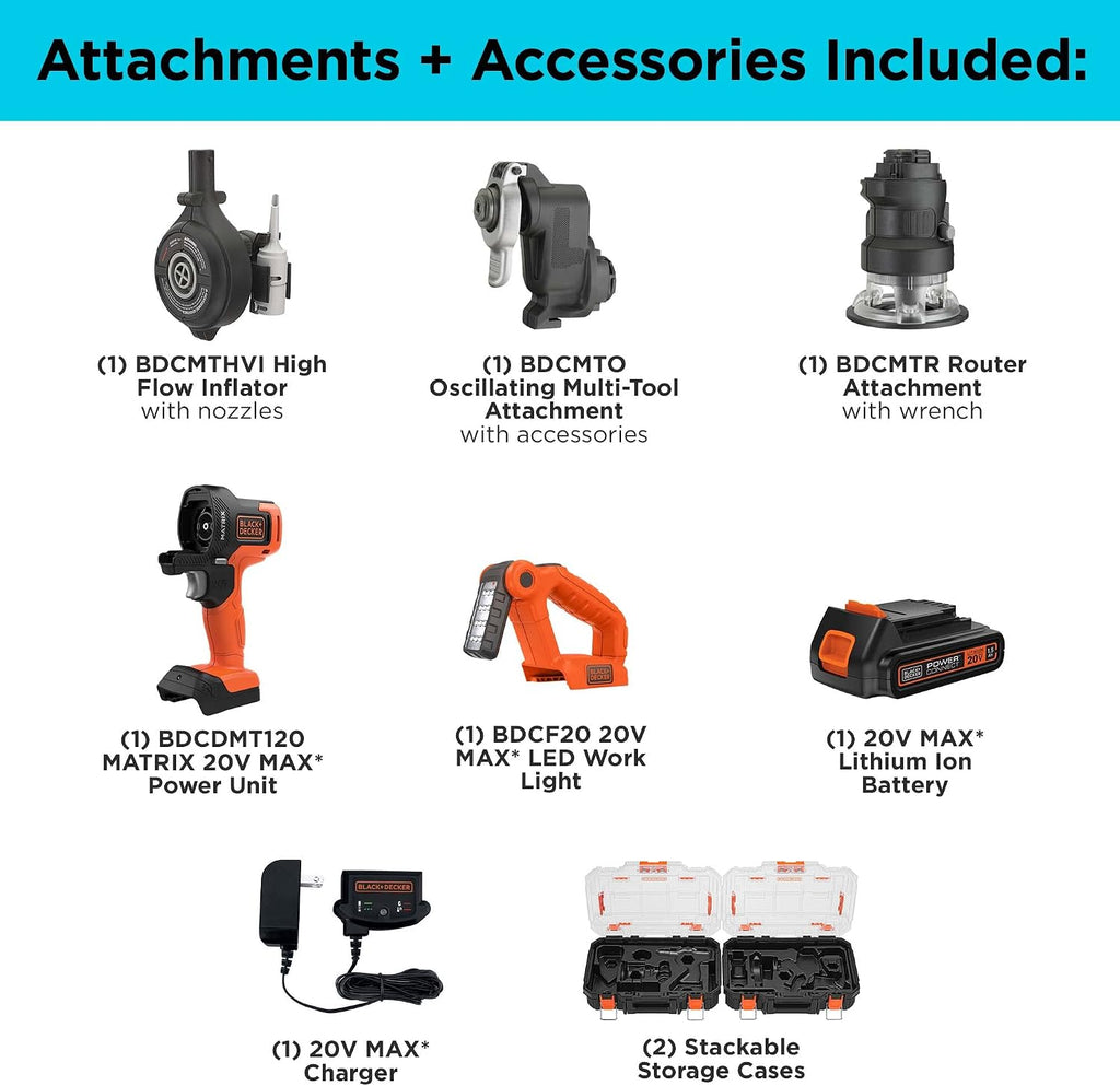 BLACK+DECKER MATRIX 20V MAX Power Tool Kit, Includes Cordless Drill, 12 Attachments and Storage Case (BDCDMT1212KITC1)