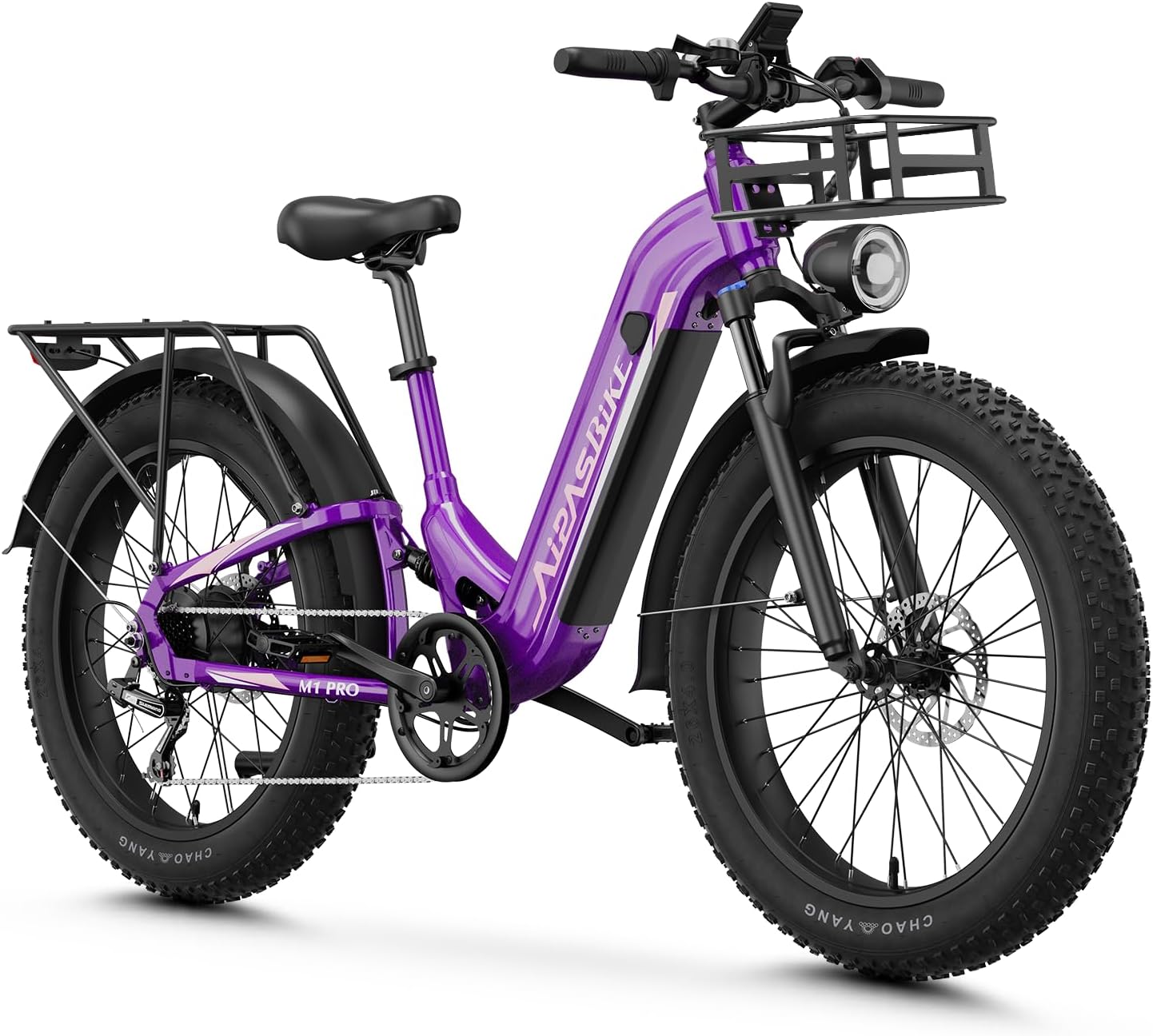 Aipas M1 Pro Electric Bike, 1800W Peak Motor Electric Bike for Adults, 26'' x 4.0'' Fat Tire Ebike, 48V 17.5Ah Electric Mountain Bike, 36MPH, 85 Miles Electric Bicycle, 7 Speed, 110NM with Rear Basket