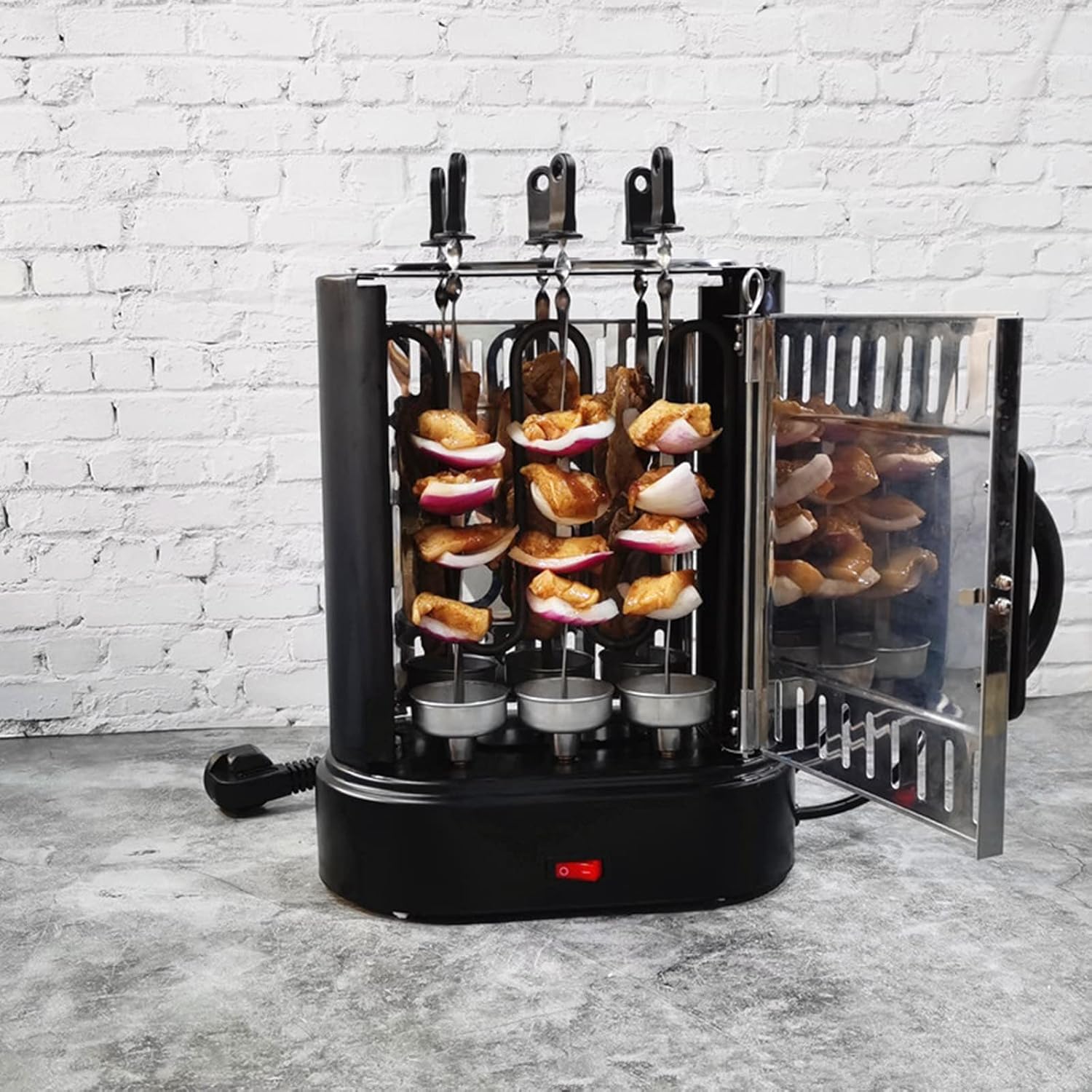 Vertical Countertop Oven, with Bake, Broil Roasting Kebab Rack, Smokeless Electric Grill, 360°Automatically Rotating Barbecue Grill, 6 Strings, for Commercial and Home Use