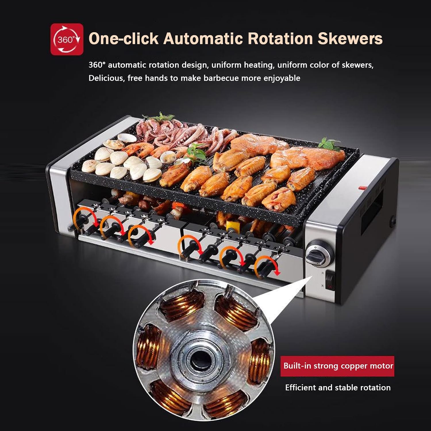 Electric Teppanyaki Table Barbecue Grill, Large Smokeless Grill Non-Stick Hot Plate Table Top Griddle Double Layer with Adjustable Temperature, Drip Tray,Easy Clean,Perfect for Parties Indoor,Style1