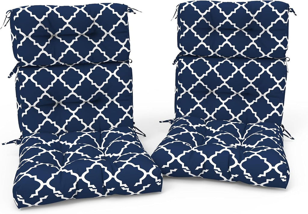 Outdoor High Back Patio Chair Cushions, Tufted Rocking Chair Cushions, Adirondack Cushions for Garden Porch Home Office Chairs Use, 44' x 22' x 4', 2 Pack, Geometry Navy