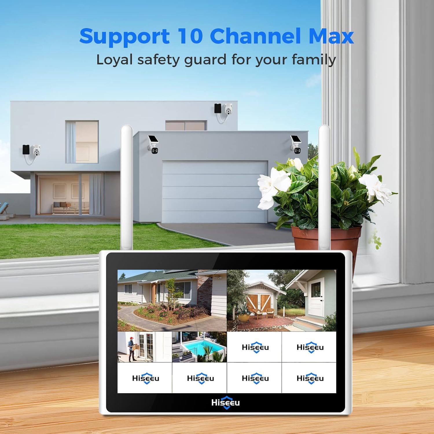 Hiseeu [1TB HDD,4MP Spotlight Solar Home Security Camera System, Bullet Solar Security Cameras Wireless Outdoor,10CH 10 Inch LCD 4K NVR,Smart Human Detection,2-Way Audio,Motion Record