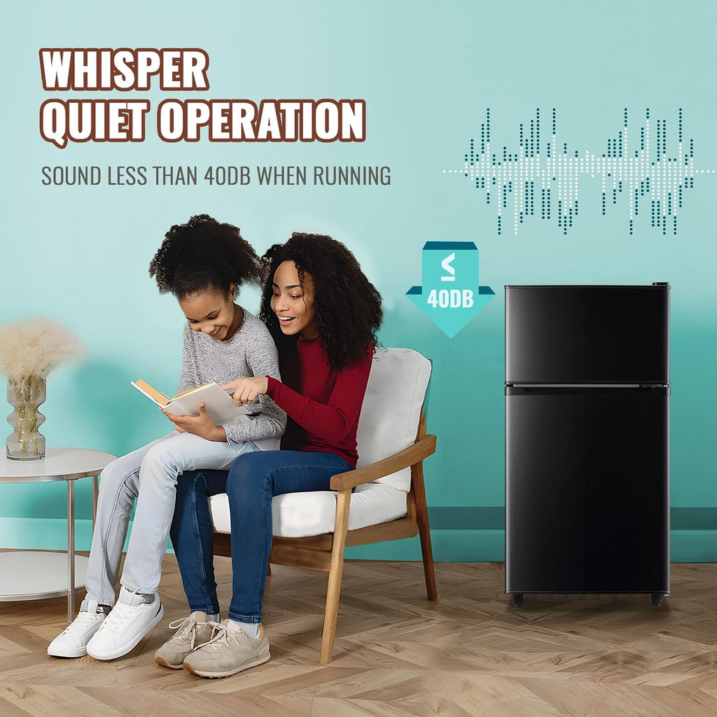 WANAI Small Refrigerator with Freezer 3.5 Cu.Ft Mini Fridge with Freezer on Top Double Door Small Fridge for Bedroom Dorm Room College Office Black