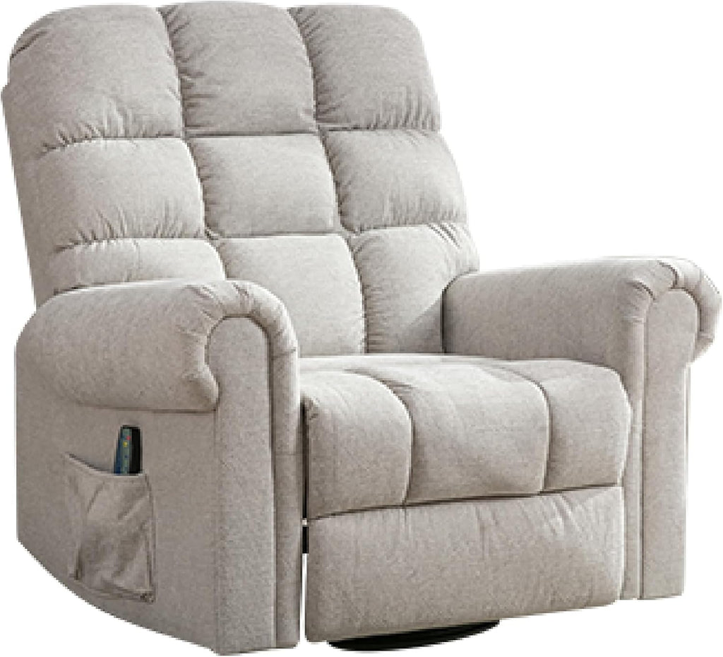 ANJ 360°Swivel Rocker Recliner Chair with Massage and Heat, Manual Overstuffed Oversized Swivel Recliners for Big Man, Large Glider Rocking Reclining Chairs for Nursery, Living Room, Beige