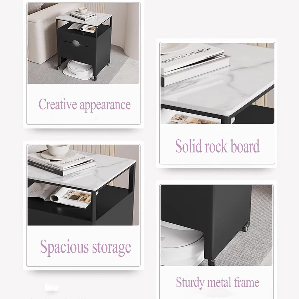 Tall Office Storage Cabinet for Robot Vacuum and Mop Self Emptying, Couch Side Table with Storage on Wheels, End Table for Robot Vacuum's Nest House(40 * 40 * 75cm)