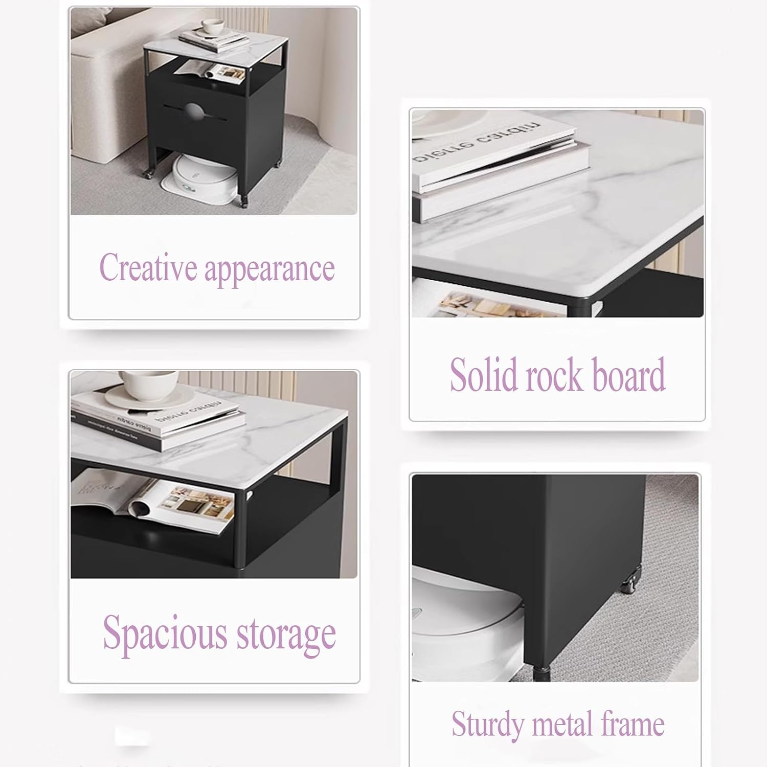 Tall Office Storage Cabinet for Robot Vacuum and Mop Self Emptying, Couch Side Table with Storage on Wheels, End Table for Robot Vacuum's Nest House(50 * 40 * 75cm)