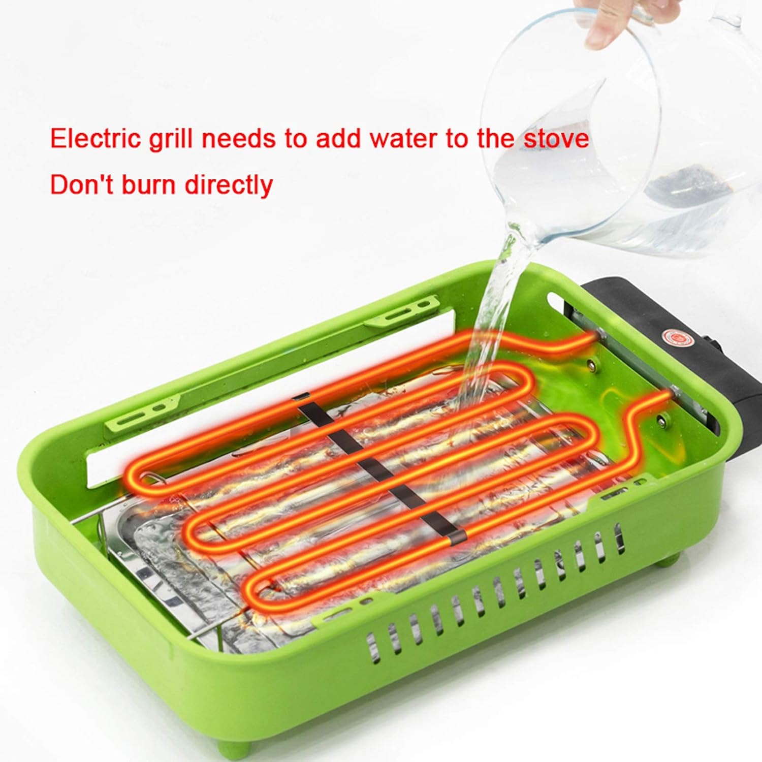 Grill for Outdoor Indoor Outdoor Electric Carbon Barbecue Grill Electric BBQ Smokeless Grill with Legs 1800W Adjustable Thermostat Removable Washable Plates, 18.5' X 9.8', Green Barbecue Grill
