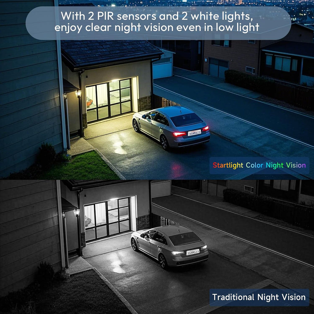 4pc 2.4G/5G WiFi Cameras for Home Security with Double Solar Panels, 2K Solar Security Cameras Wireless Outdoor, Color Night Vision , 2-Way Talk, Spotlight, Siren,IP66, Cloud/SD, AI Detection, W/Alexa