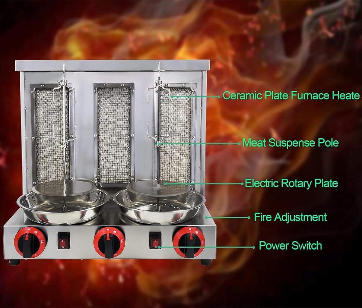 Vertical Broiler for Commercial Home Grill, Stainless Steel 360 Degrees Rotating Vertical Rotisserie Gyro Grill, Adjustable Temperature(220°F-572°F)