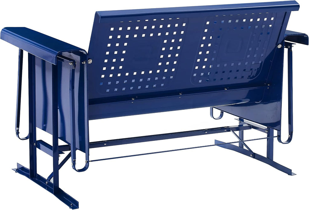 Crosley Furniture Bates Retro Metal Outdoor Loveseat Glider, 2-Person Rocking Patio Bench for Porch, Deck, Navy Gloss