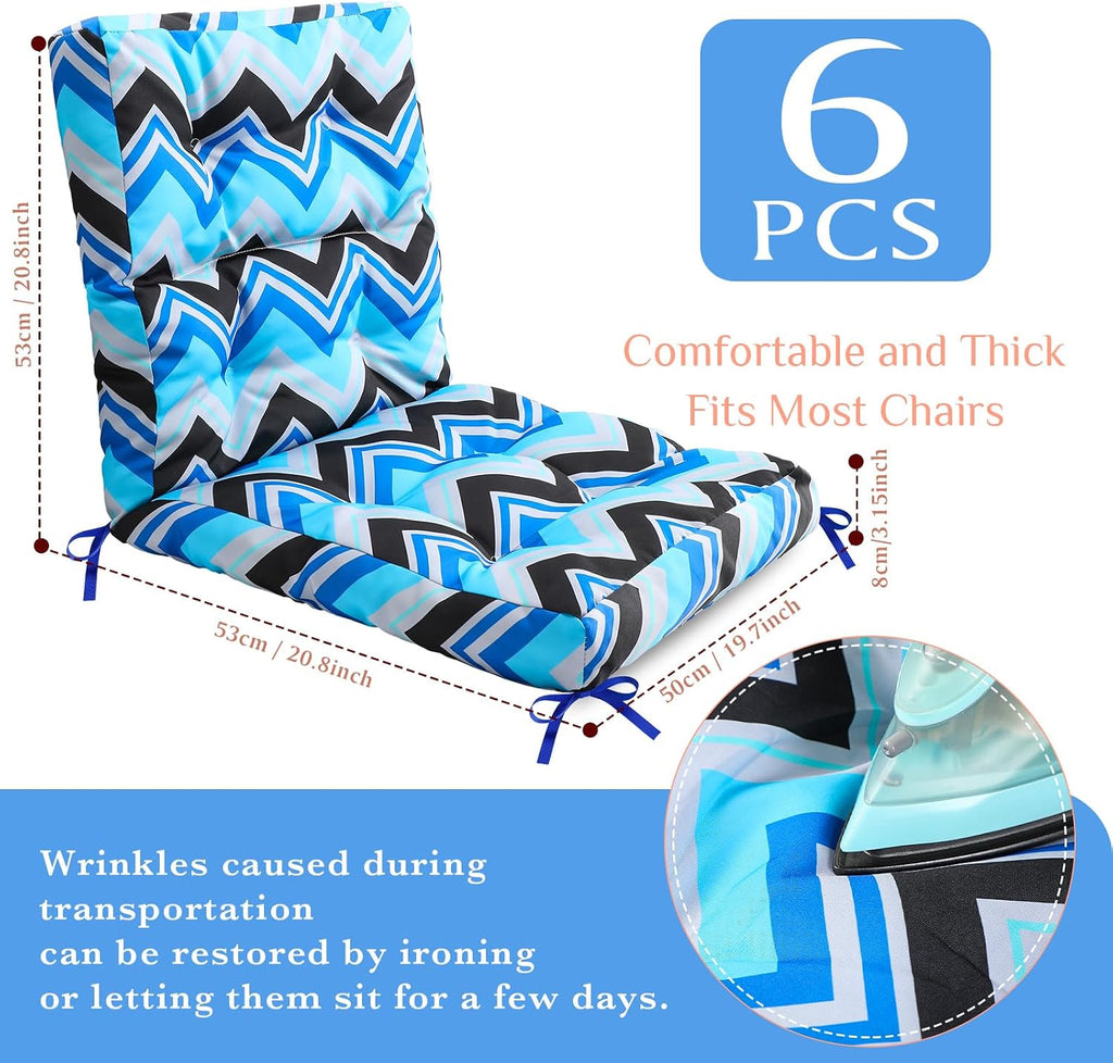 Hoteam 6 Set Patio Chair Cushions Outdoor 20 x 40 Inch High Chair Patio Cushion for Outdoor Furniture Waterproof Seat Rocking Indoor Thickened Pad(Geometric Style,Dark Blue)