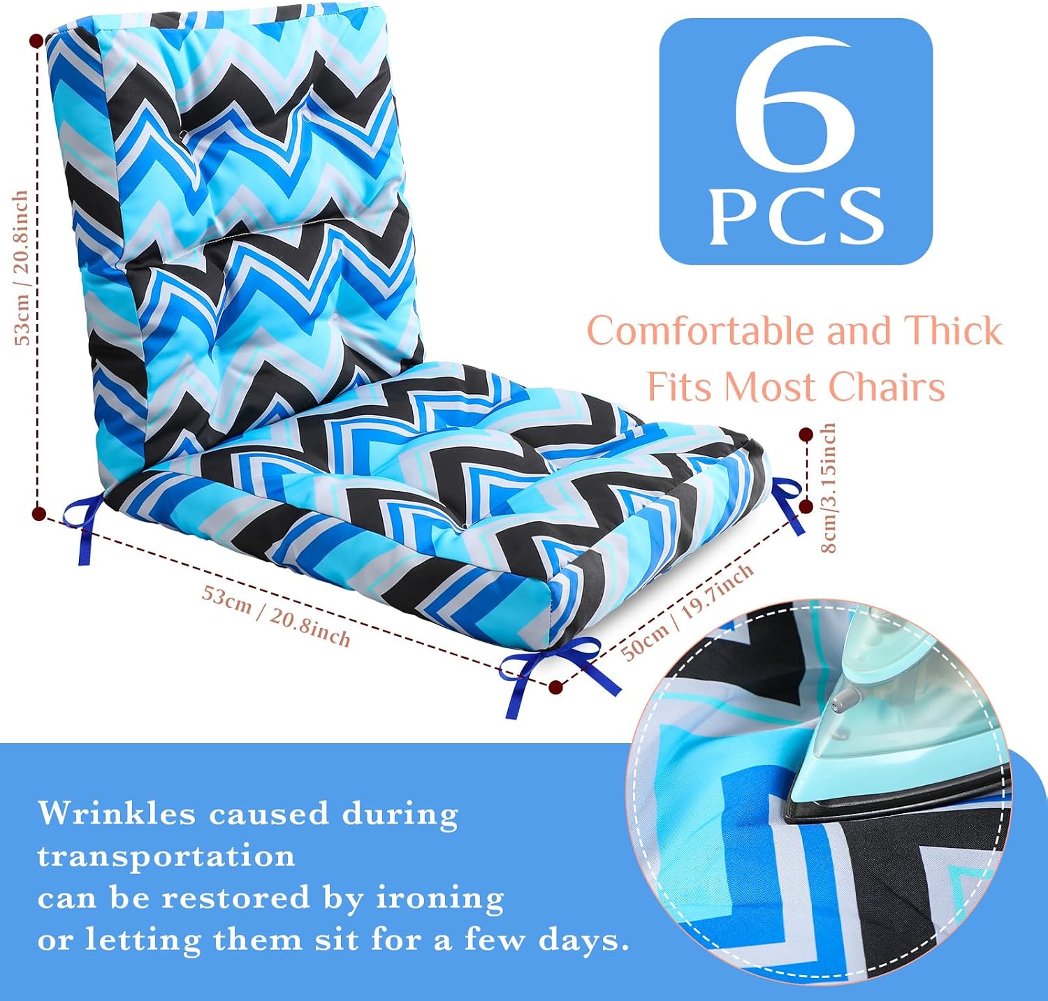 Hoteam 6 Set Patio Chair Cushions Outdoor 20 x 40 Inch High Chair Patio Cushion for Outdoor Furniture Waterproof Seat Rocking Indoor Thickened Pad(Geometric Style,Dark Blue)
