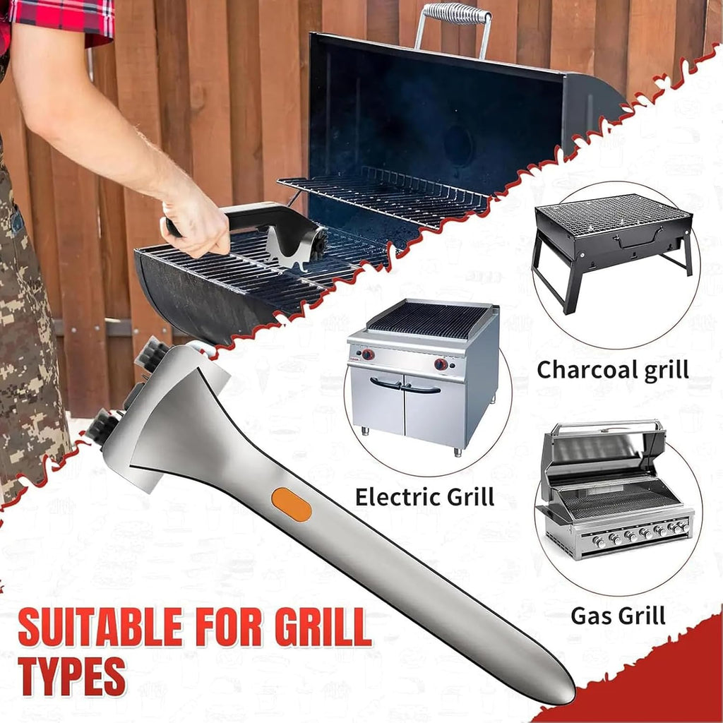 Electric Grill Brush, Stainless Steel Rechargeable Barbecue Cleaning Brush, with 2 Brush Heads, Built-in 100ML Water Tank, 360° Rotating, for Outdoor Grilling Scenes,BatteryModel
