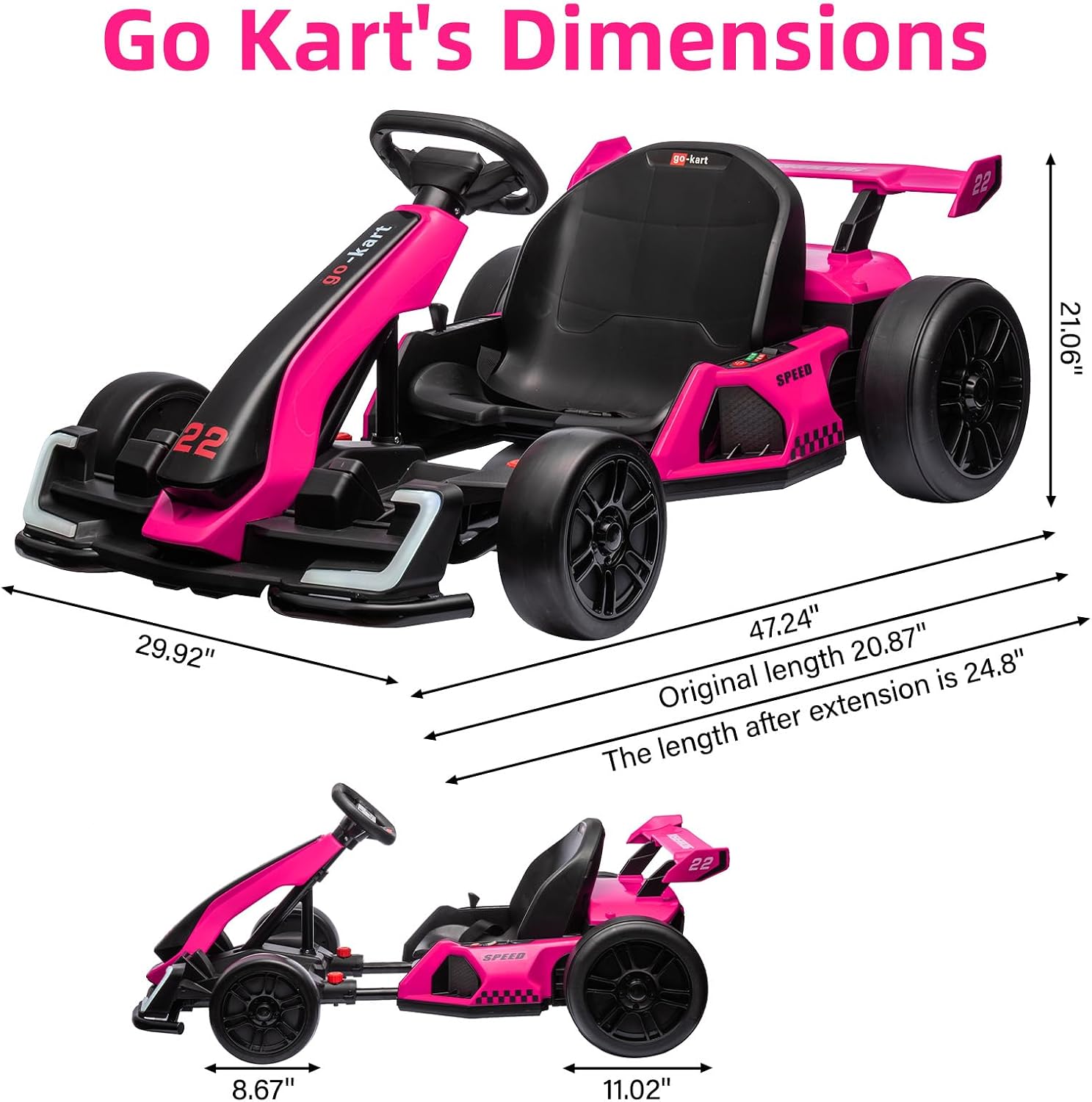 Nasitip 24V Electric Go Kart,300W Powerful Drift Kart for Kids, Electric Pedal Kart,with 300W Strong Motor, Drift/Sport Mode, Big Battery, Eva Tire,Length Adjustmen for Outdoor Racing Toy (Rose)