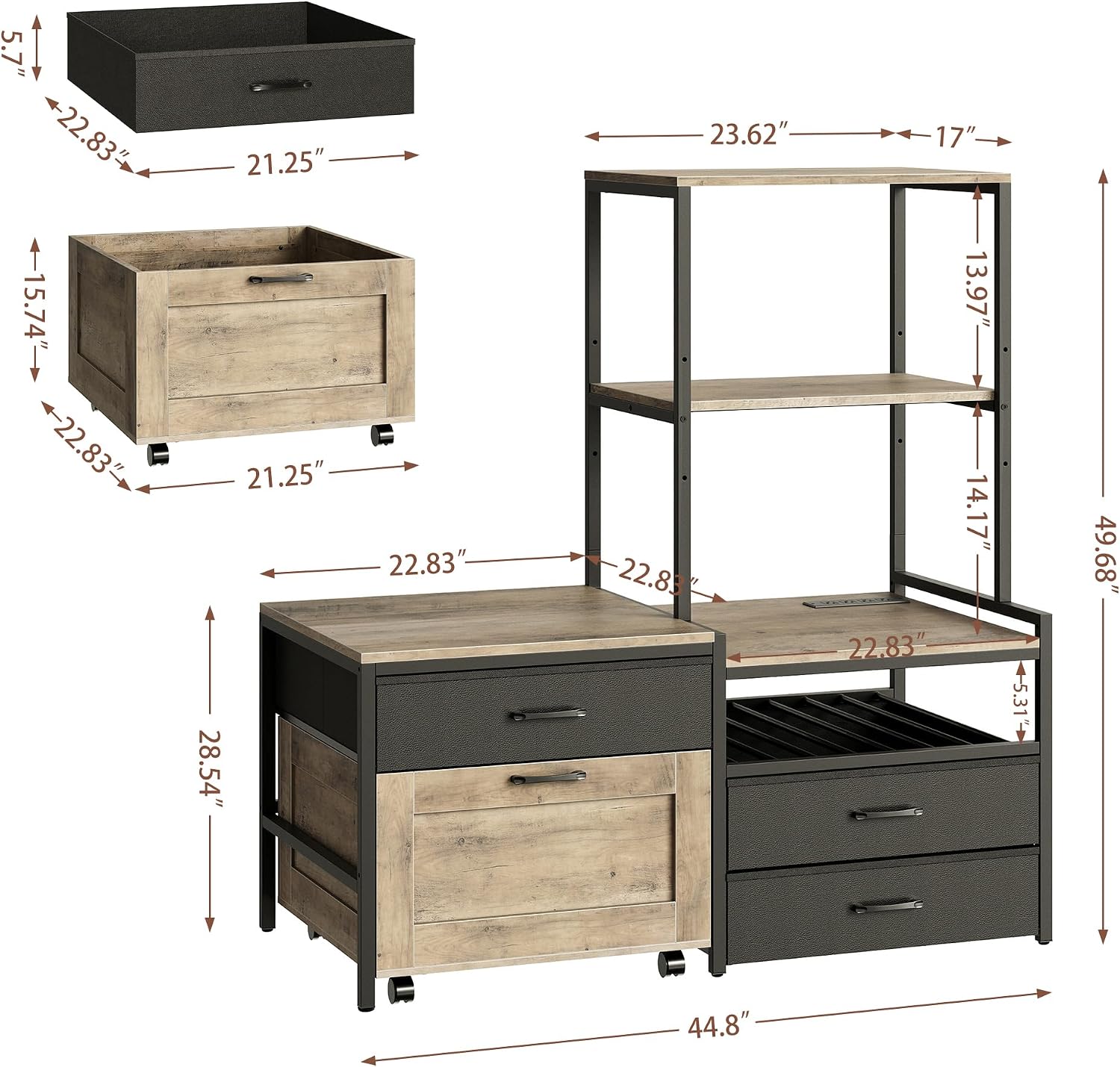 Herture Mini Fridge Stand with Wine Rack, Kitchen Bakers Rack with Power Outlet, Microwave Oven Stand, Coffee Bar, Movable Drawers, for Dorm,Office, Grey HB04BXZ