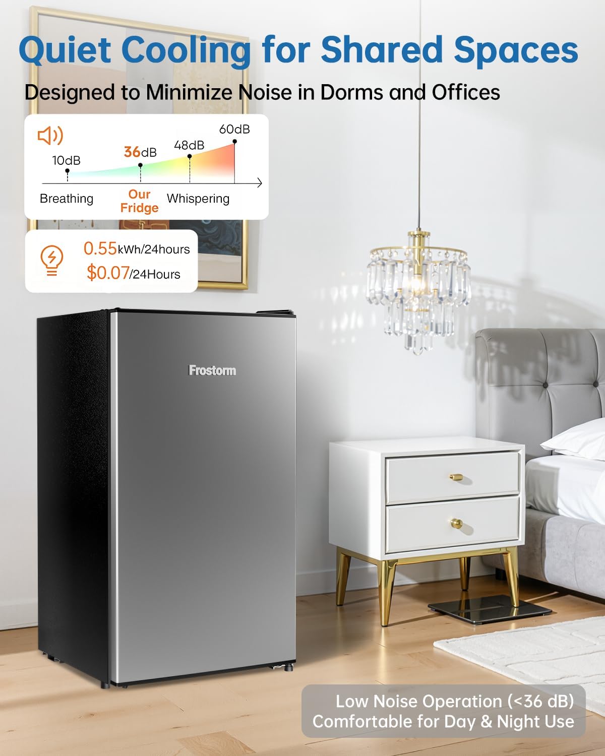 3.2 Cu Ft Mini Fridge with Freezer - Energy Efficient, Large Capacity Single Door Upright Freezer for Bedroom, Office & Dorm | Small Fridge, Reversible Door, ETL Certified(Silver)