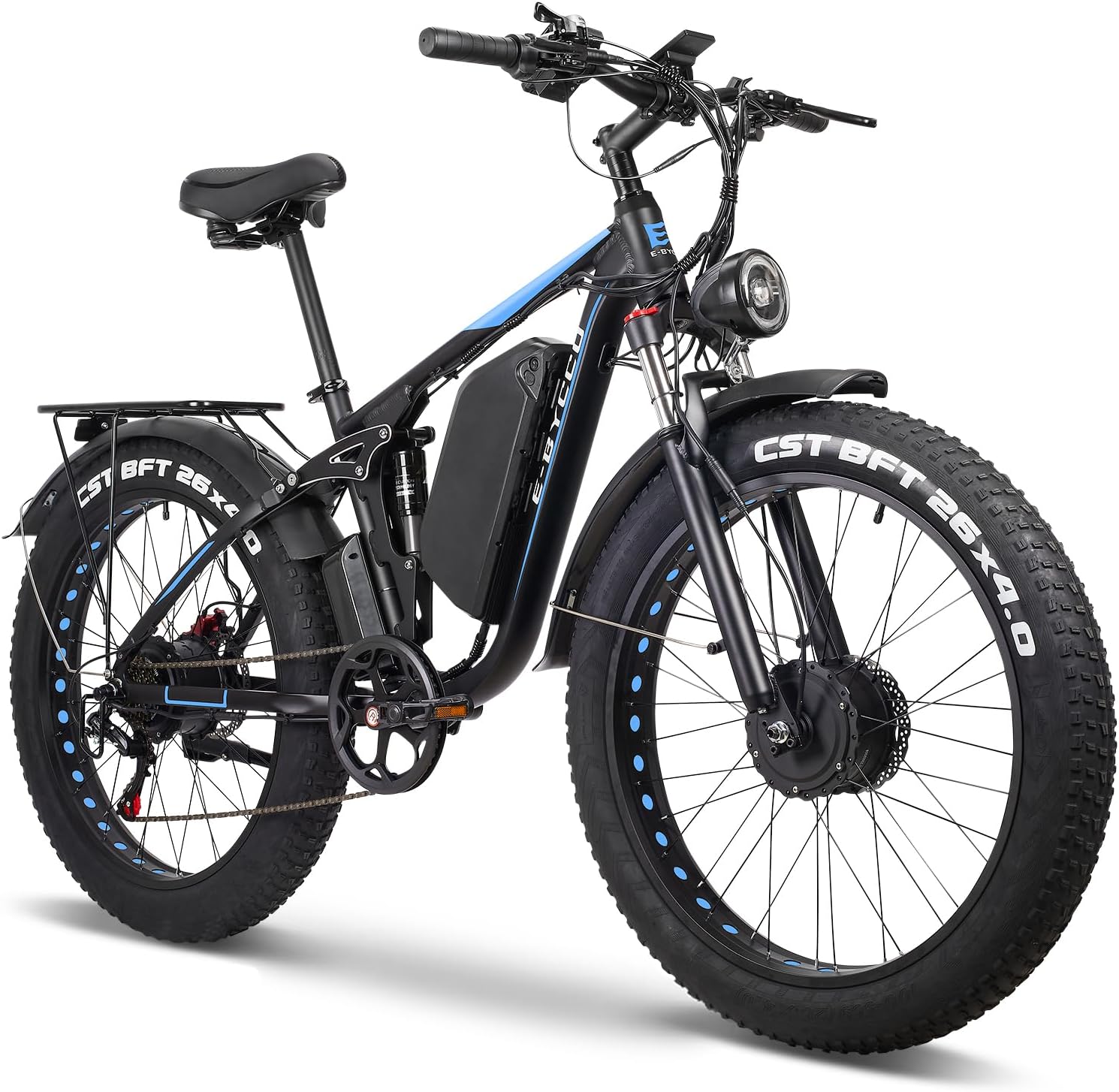 6000W Peak Electric Bike for Adults, 52V 32AH Dual Motor E-Bike, Up to 90Mile & 45 M P H All-Terrain Fat Tires Full Suspension 24/26 Inch Electric Bicycles Hydraulic Disc Brake for Road UL2849 by SGS
