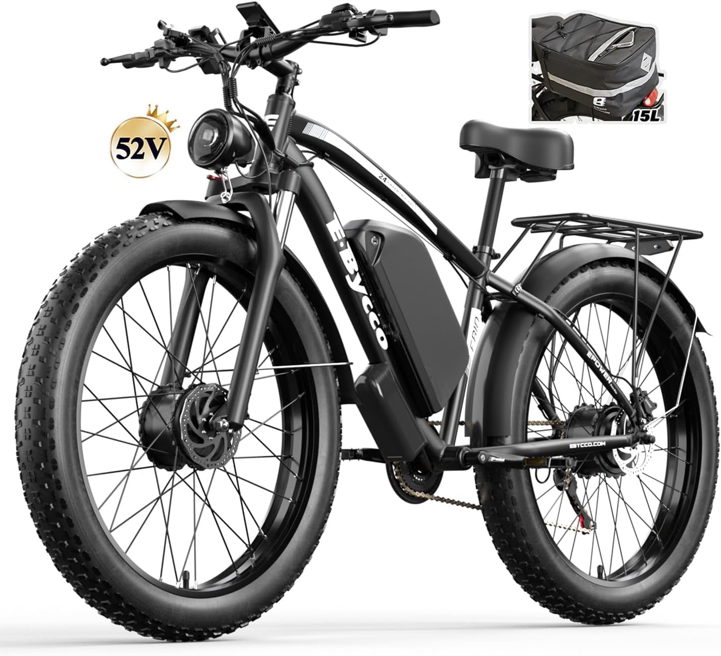 6000W Peak Dual Motor Electric Bike for Adults, 24' Fat Tire Ebikes 52V 32AH, Fast 45 MPH, 100 Miles Long Range, Hydraulic Brake, Pedal Assist Electric Bicycle for Off-Road Mountain Snow Commuter
