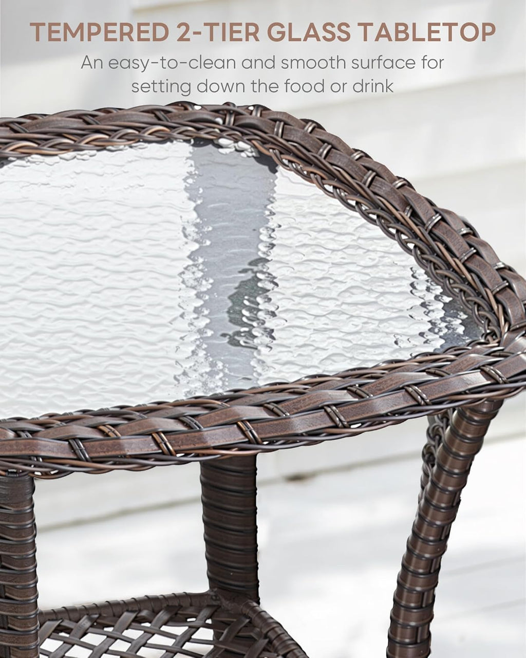 3 Piece Patio Brown Wicker Chairs with Side Table - Outdoor High Back Heavy Duty All-Weather Lawn Dining Rattan Chair Conversation Bistro Set for Deck Porch Balcony Backyard Garden - Grey