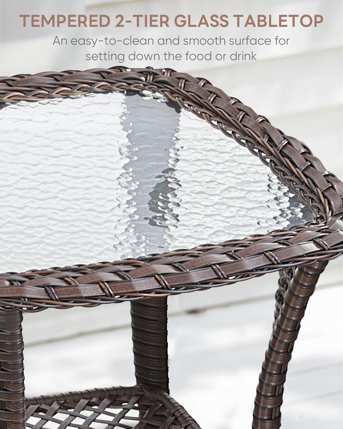 3 Piece Patio Brown Wicker Chairs with Side Table - Outdoor High Back Heavy Duty All-Weather Lawn Dining Rattan Chair Conversation Bistro Set for Deck Porch Balcony Backyard Garden - Grey