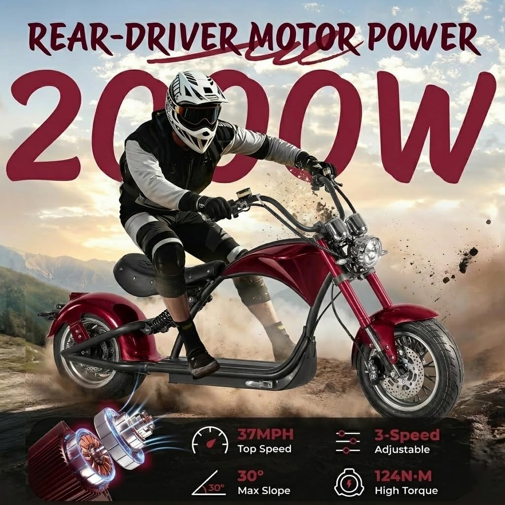 eAhora M1 2 Seater 2000W Electric Motorcycle for Adults,37MPH 60V 30Ah Battery 40 Miles Long Range Full Suspension Dual Hydraulic Brakes, Street Legal Electric Motorcycle
