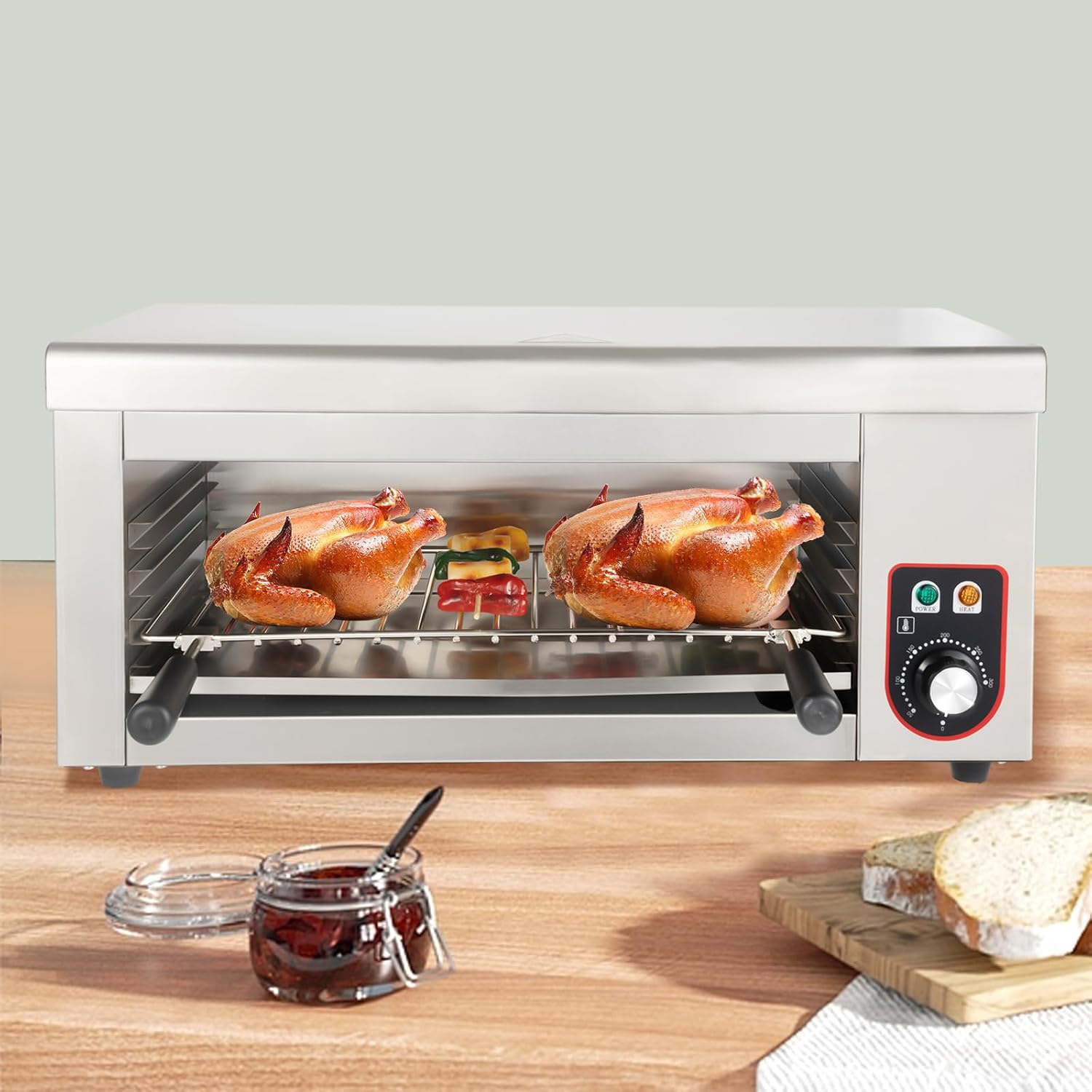 2000W Cheese Melter Electric Salamander Broiler 50-300°C Salamander Grill Stainless Steel Broiler Burner BBQ Grill Grilling Machine Countertop Wall-mounted for Restaurant Kitchen Hotel