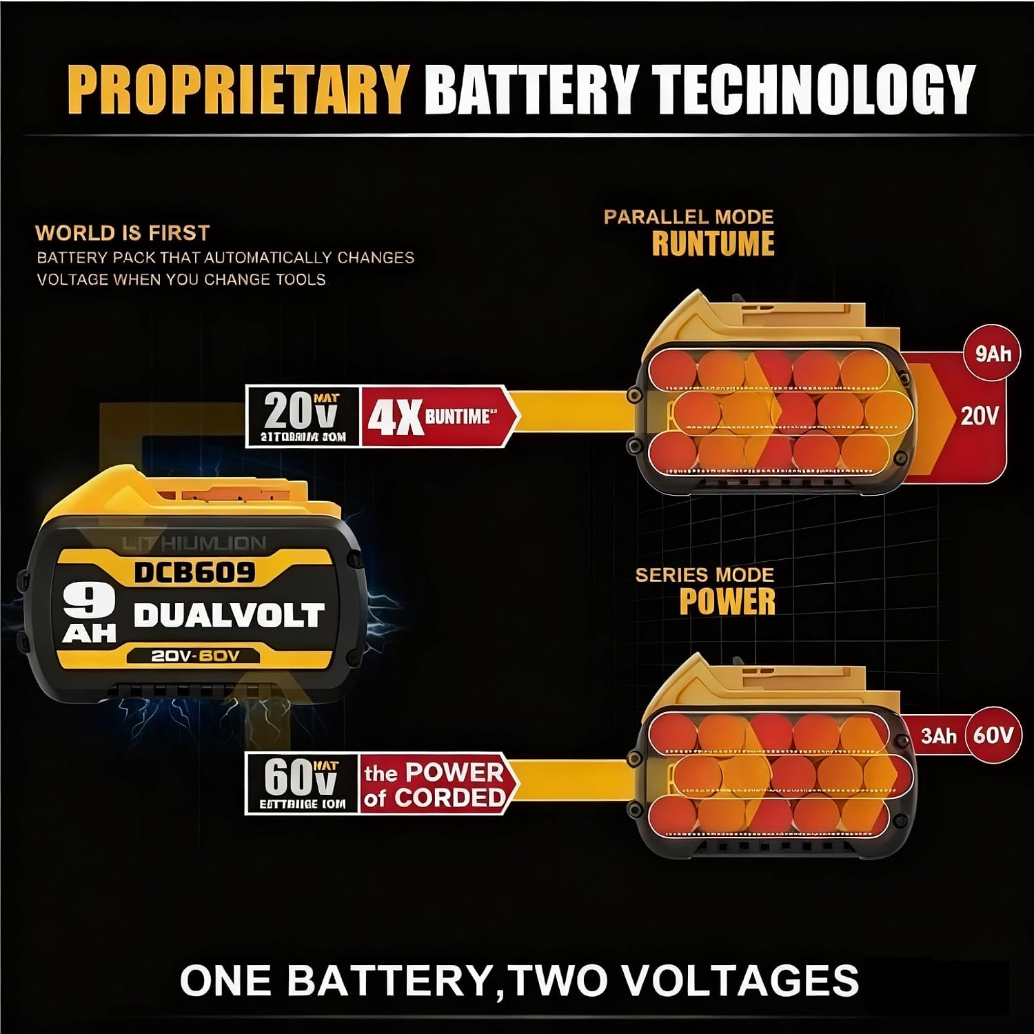 LINGYUE DCB609 9.0Ah Lithium Ion Battery - Compatible with Dewalt 20V/60V Flex-Volt MAX DCB612 DCB615 DCB200 DCB180 DCB182 Cordless Power Tool Packs(2PACK)