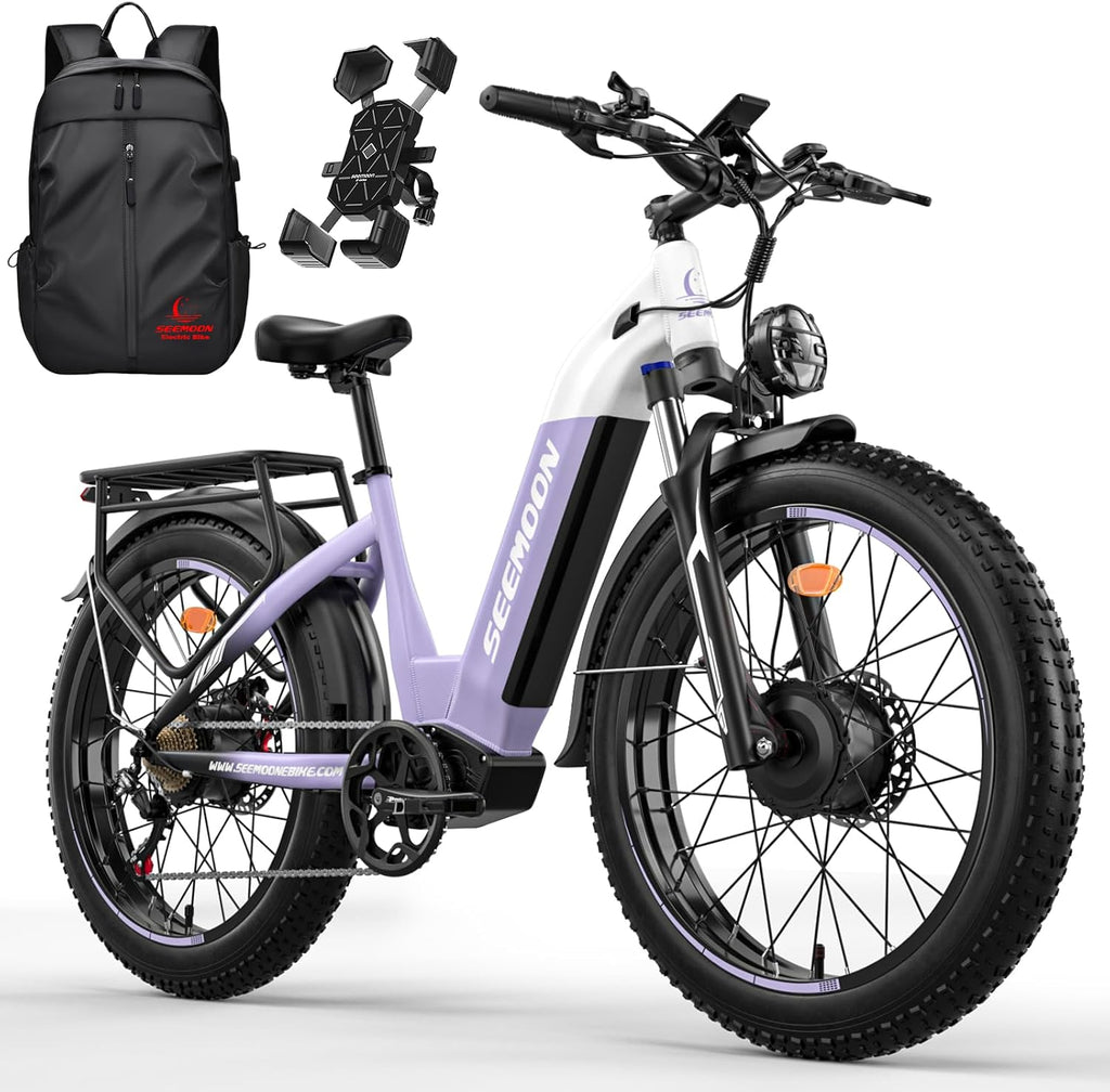 Seemoon Electric Bike,4000W Dual Motor Ebike for Adults,52V 1040Wh Removable Battery E-Bike for Men Women,38MPH Up to 105 Miles,26' Fat Tire Fast Step Thru Electric Bicycle for Commuter