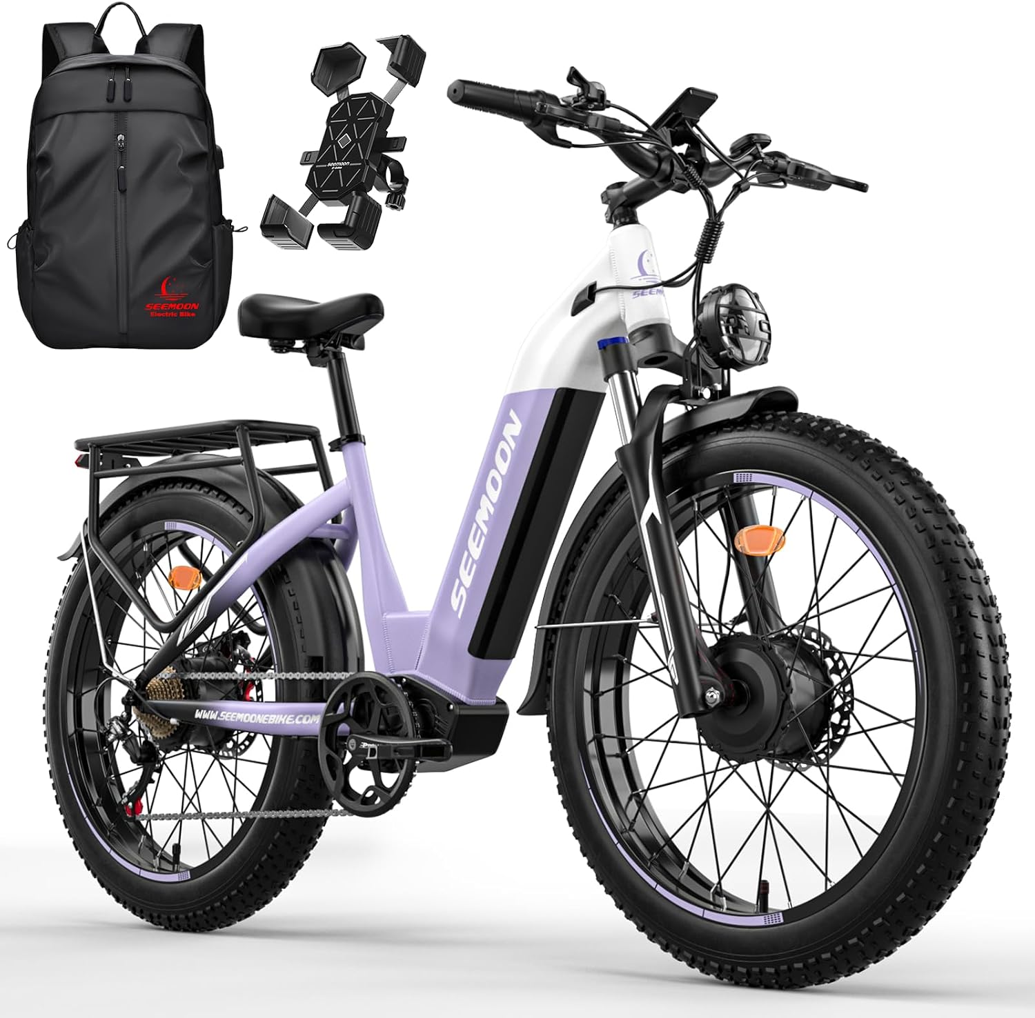 Seemoon Electric Bike,4000W Dual Motor Ebike for Adults,52V 1040Wh Removable Battery E-Bike for Men Women,38MPH Up to 105 Miles,26' Fat Tire Fast Step Thru Electric Bicycle for Commuter