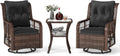 Tangkula 3 Pieces Outdoor Swivel Rocker Set, Rattan Wicker Patio Rocking Cushioned Chairs Set of 2 with Small Side Table, for Backyard, Poolside, Balcony, Lawn, Deck
