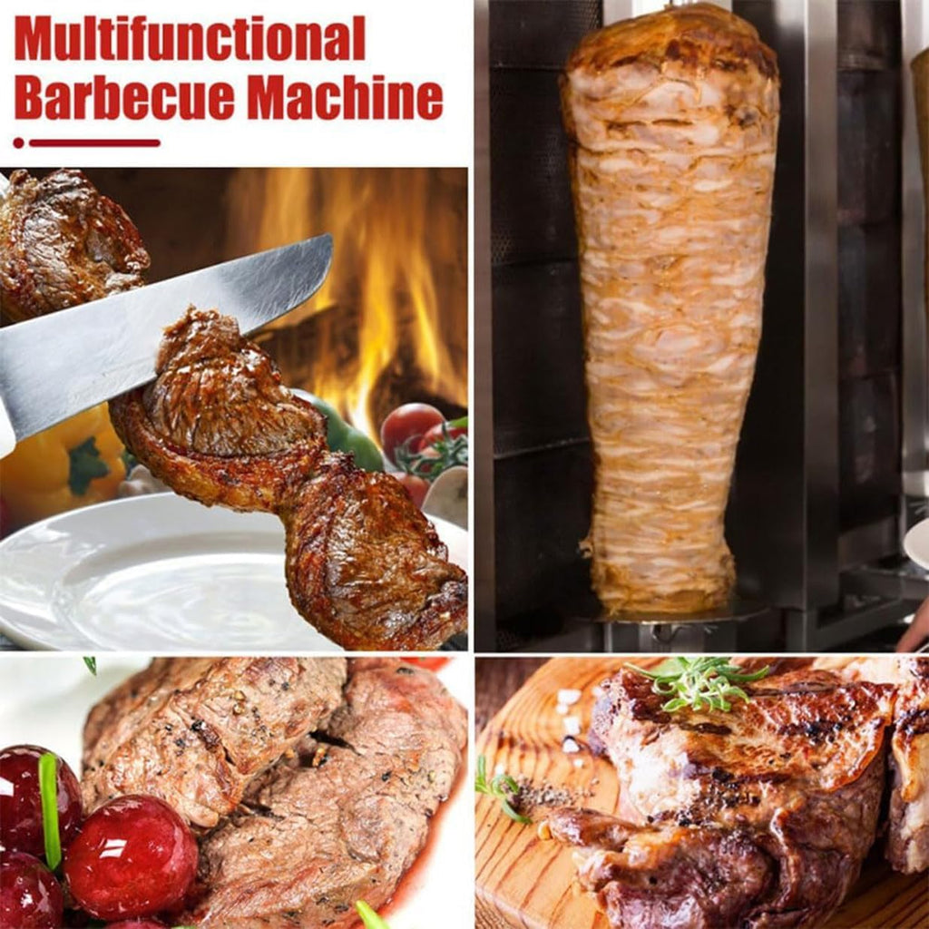 Electric Vertical Broiler Doner, Gas Doner Kebab Gyro Grill Machine, Automatic Spinning Smokeless Barbecue Grill for Restaurant Home Kitchen 50-300℃ Adjustable,Silver-L