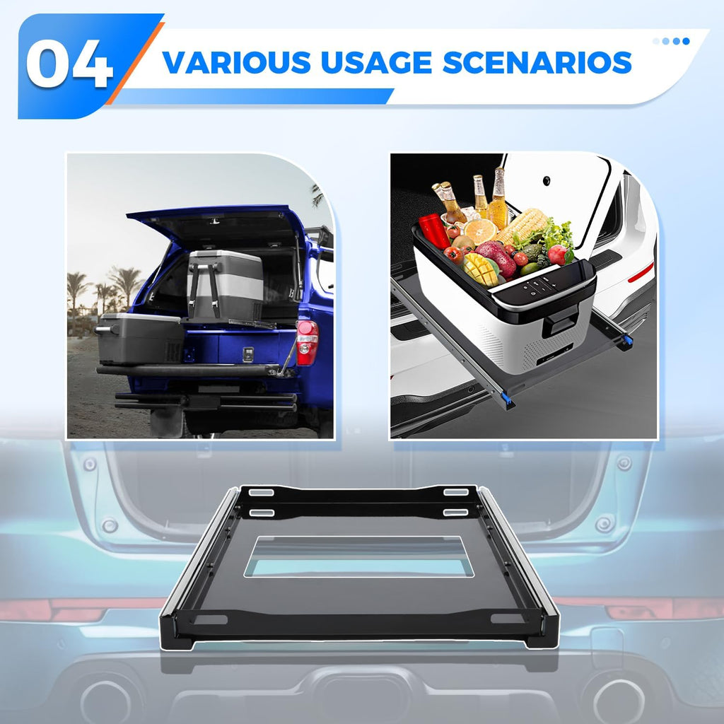 ECOTRIC Fridge Slide 29.3 x 18.7in Compatible with 28 to 65L Fridges/Coolers, Universal Portable Vehicle Refrigerator Freezer Slide Mount, W/4 Buckle Straps, 280 LBS