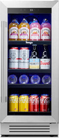 Yeego Beverage Refrigerator - 14 inch 70 Cans Mini Fridge with Glass Door, 34-54 ℉ Drink Cooler, Built-in or Freestanding for Wine Beer Soda Bar Office Home Dorm