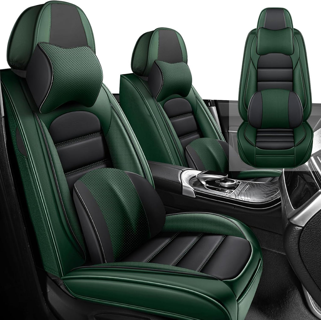 Car Seat Cover Fit for Rivian R1T 2022-2025,Compatible Airbag Non-Slip Waterproof Seat Cover,Car Seat Protector Premium Interior (Luxury 2 Seats,Black Green)