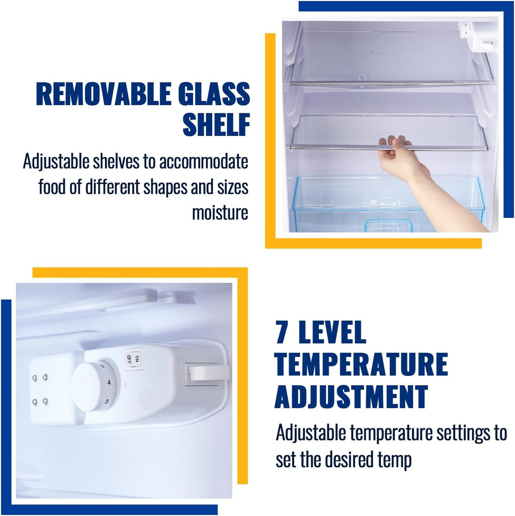 WANAI 100L Mini Fridge with Freezer Compact Refrigerator with Freezer, 7 Level Adjustable Thermostat and 2 Removable Shelves Freestanding Small Refrigerator for Office Dorm Apartment (Silver)