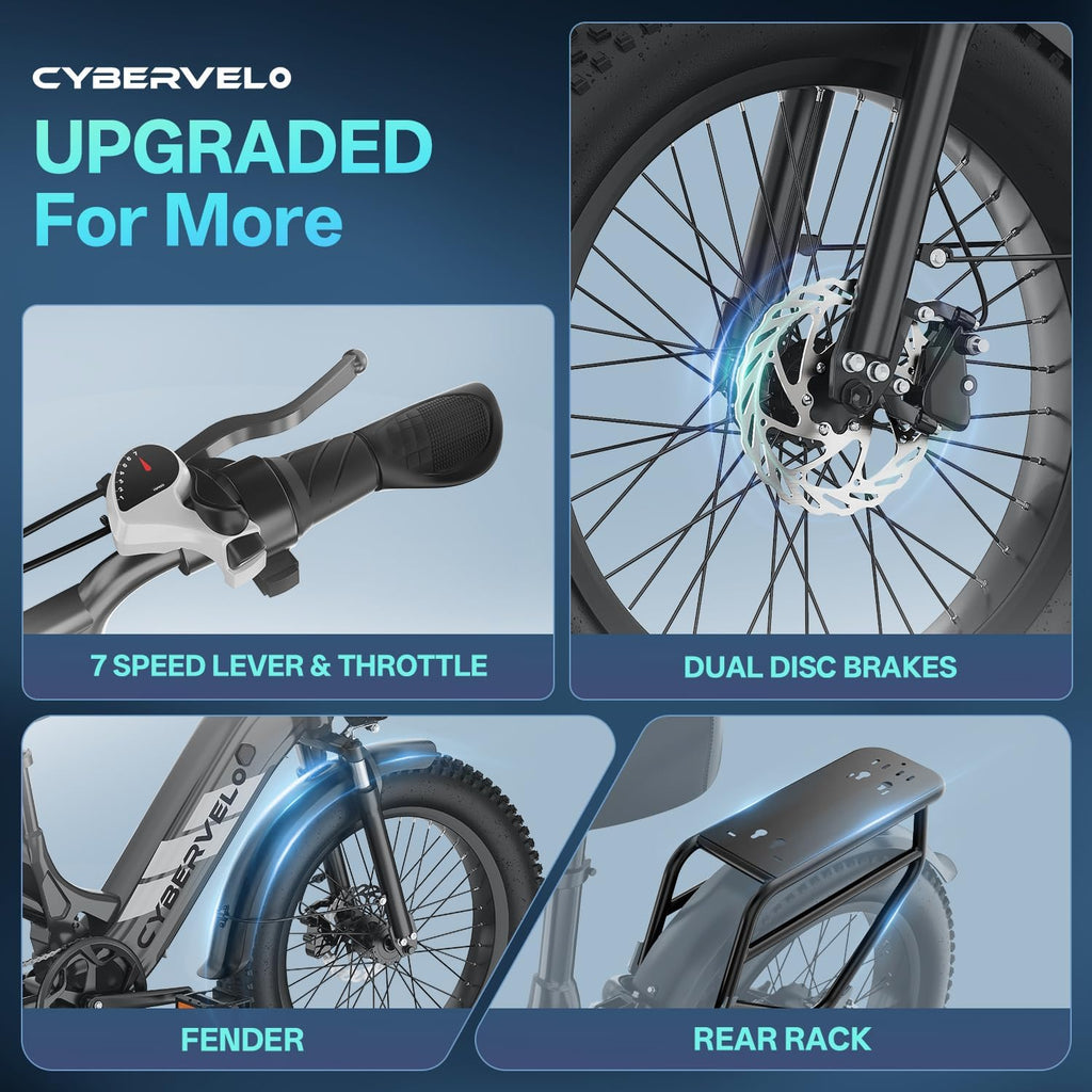 Cybervelo 1000W Folding Electric Bike,48V 20.8AH Removable Battery EBike,30+MPH,80 Miles Max Range Electric Bike for Adults, 20' Fat Tire Foldable ebike, Adult Electric Bikes for Commute All Terrain