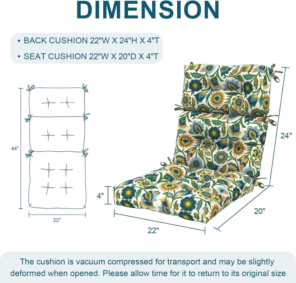 DYTXIII Outdoor High Back Chair Cushions Set of 2, Water Repellent Tufted Rocking Seat Cushions Replacement 44 x 22 Inch, Seat & Back Chair Pads for Patio, Balcony and Indoor Use -Fiesta Floral