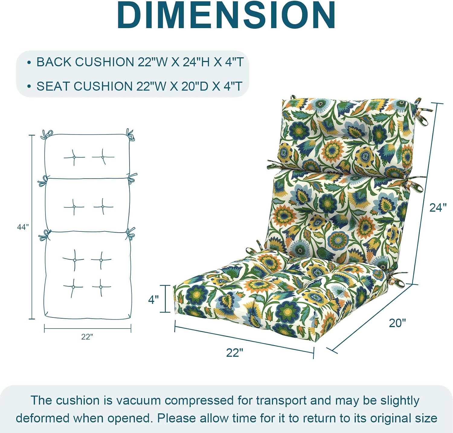 DYTXIII Outdoor High Back Chair Cushions Set of 2, Water Repellent Tufted Rocking Seat Cushions Replacement 44 x 22 Inch, Seat & Back Chair Pads for Patio, Balcony and Indoor Use -Fiesta Floral