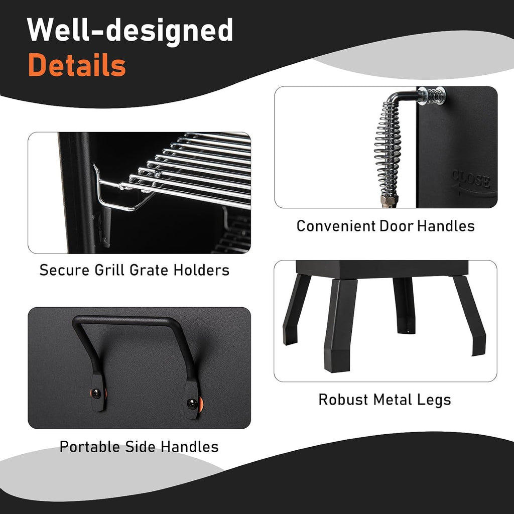 Happygrill Charcoal Grills, 40' Vertical BBQ Smoker Grill with Built-in Thermometer, Adjustable Air Dampers, Removable Water Pan & Grill Grates for Backyard Picnics, Party, Outdoor Camping