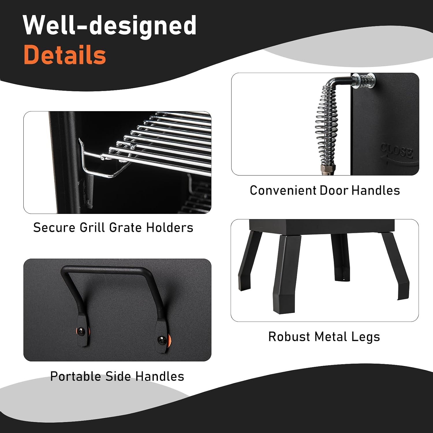 Happygrill Charcoal Grills, 40' Vertical BBQ Smoker Grill with Built-in Thermometer, Adjustable Air Dampers, Removable Water Pan & Grill Grates for Backyard Picnics, Party, Outdoor Camping