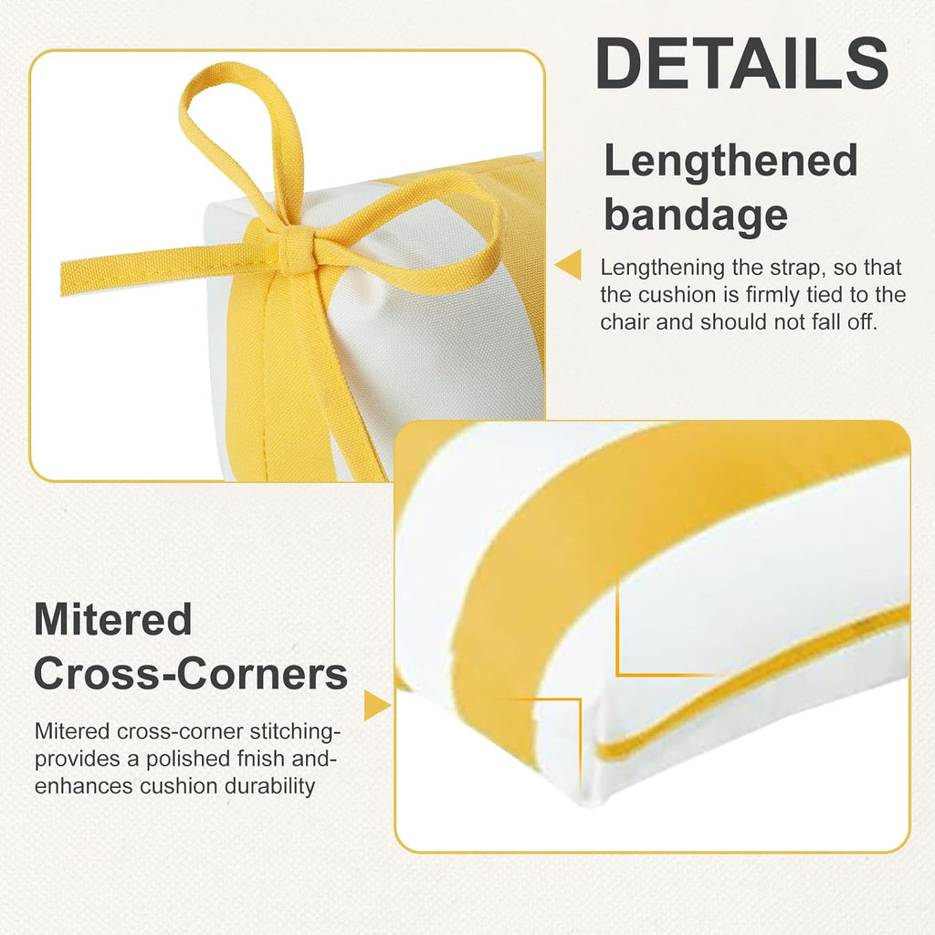 Outdoor High Back Chair Cushions 2-Pack, 44'x22'x 4' Fade-Resistant Waterproof Tufted Pads with Ties for Patio Rocking & Adirondack Chairs (Yellow White)