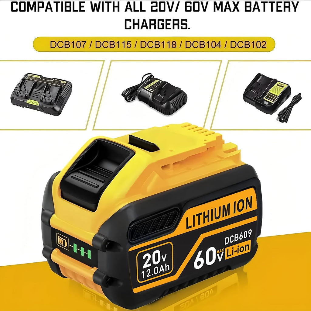 4Packs Replace for DeWalt Flex 20V/60V Volt12000mAh Lithium Battery Compatible with DCB606 DCB612 DCB606-2 DCB609 DCB609-2 DCB204 DCB205 DCB206 Cordless Power Tools (4PACK 12.0AH)